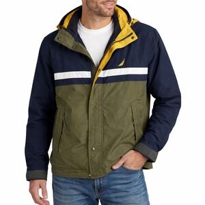 Vintage‎ Nautica Yellow Blue Green Color Block Sailing Hooded Jacket Large Y2K